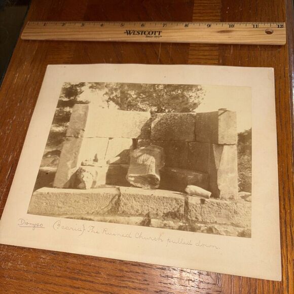 Vintage Icaria Dionysos Ruined Church Ruins Archaic Greek Architecture Photo - Picture 1 of 2